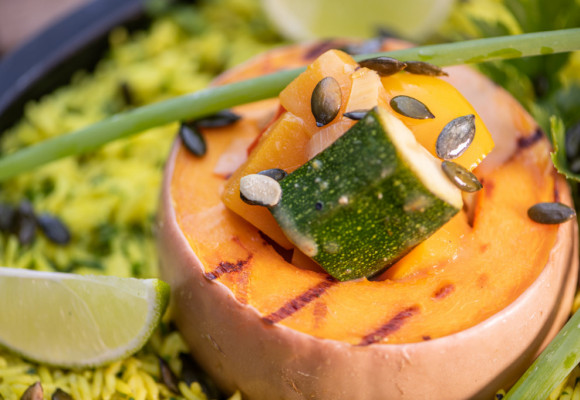 Vegetariánske tekvicové kari s ryžou basmati